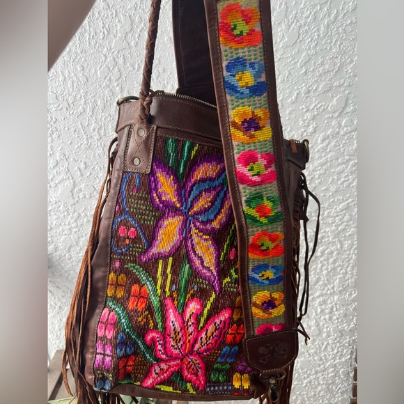 DC Artisan Huipil and leather fringed tote - Picture 1 of 6